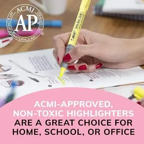 BIC Brite Liner Grip Pastel Markerlar to‘plami, Kesik uchli, 12 xil pastel rangdagi markerlar to‘plami, Bullet Journaling, yozuvlar va boshqalar uchun yoqimli markerlar - 6