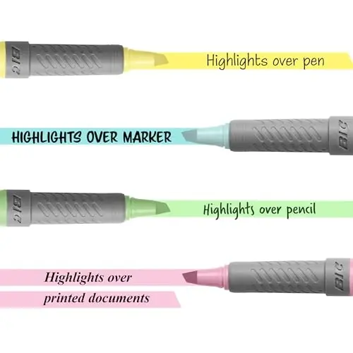 BIC Brite Liner Grip Pastel Markerlar to‘plami, Kesik uchli, 12 xil pastel rangdagi markerlar to‘plami, Bullet Journaling, yozuvlar va boshqalar uchun yoqimli markerlar - 1