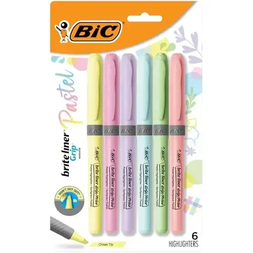 BIC Brite Liner Grip Pocket Ko'chirma qalami, aralashgan siyoh ranglari, shtamp tipi, aralashgan barrel ranglari, 6/pack - BIC