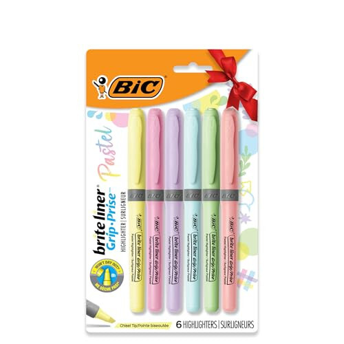 BIC Brite Liner Grip Pocket Маркер-выделитель, ассортимент чернил, скошенный наконечник, ассортимент цветов корпуса, 6 шт. - 1