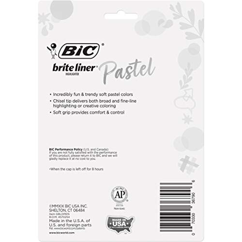 BIC Brite Liner Grip Pocket Маркер-выделитель, ассортимент чернил, скошенный наконечник, ассортимент цветов корпуса, 6 шт. - 2