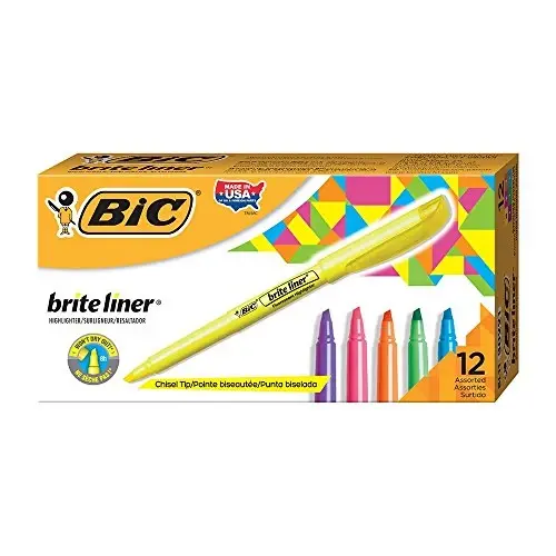 BIC Brite Liner Highlighter, Chisel Tip For Broad Highlighting and Fine Underlining, Assorted Colors, 12-Count (Pack of 18, 216 Count Total) - 1