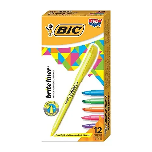 BIC Brite Liner Highlighter, Chisel Tip For Broad Highlighting and Fine Underlining, Assorted Colors, 12-Count (Pack of 18, 216 Count Total) - 5
