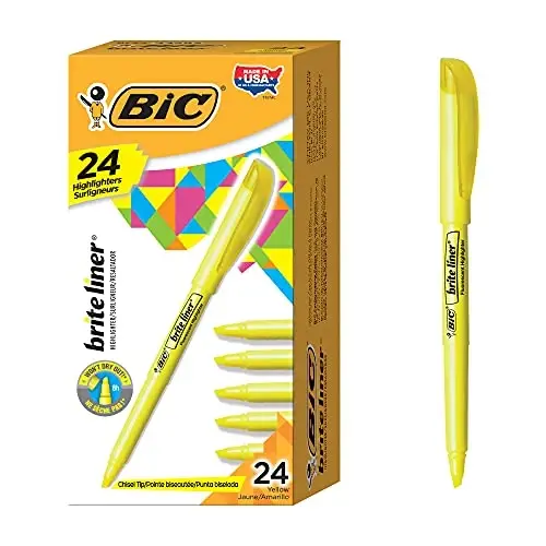 BIC Brite Liner Highlighter, Yellow, 12-Pack, 288 Count Total | Chisel Tip for Broad Highlighting and Fine Underlining, Super Bright Fluorescent Ink, Water Resistant, Ideal for Marking Out - 1
