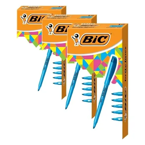 BIC Brite Liner Highlighters, Chisel Tip, 12-Count Pack of Blue Highlighters, Ideal Highlighter Set for Organizing and Coloring (Pack of 3) - 1
