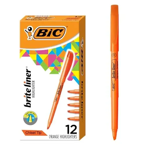 BIC Brite Liner Highlighters, Chisel Tip, 12-Count Pack of Orange Highlighters, Ideal Highlighter Set for Organizing and Coloring - BIC