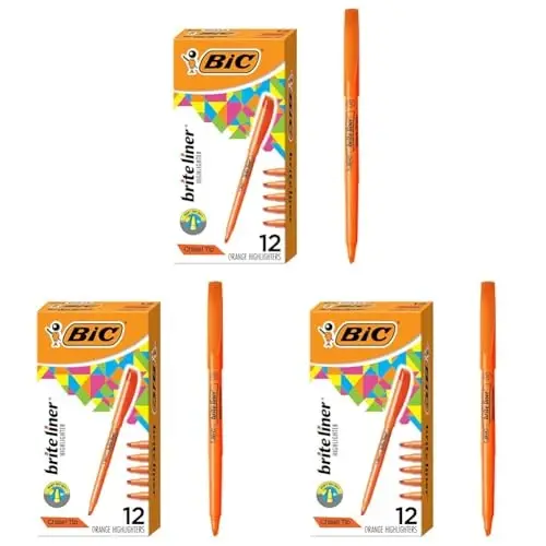 BIC Brite Liner Highlighters, Chisel Tip, 12-Count Pack of Orange Highlighters, Ideal Highlighter Set for Organizing and Coloring (Pack of 3) - 1