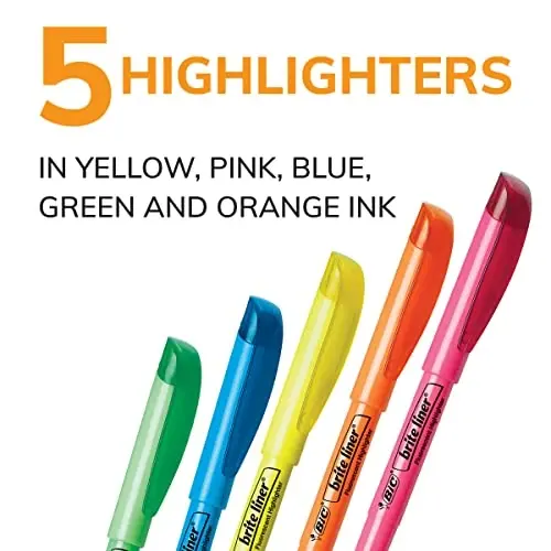 BIC Brite Liner Highlighters, Chisel Tip, 5-Count | Assorted Colors | Pack of 2 - 2