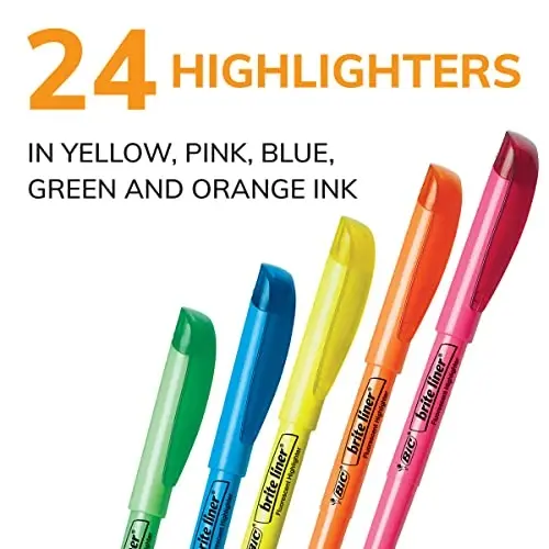 BIC Brite Liner Highlighters Chisel Tip Assorted Colors | Vibrant | 24-Count, Pack of 12 - BIC (1)