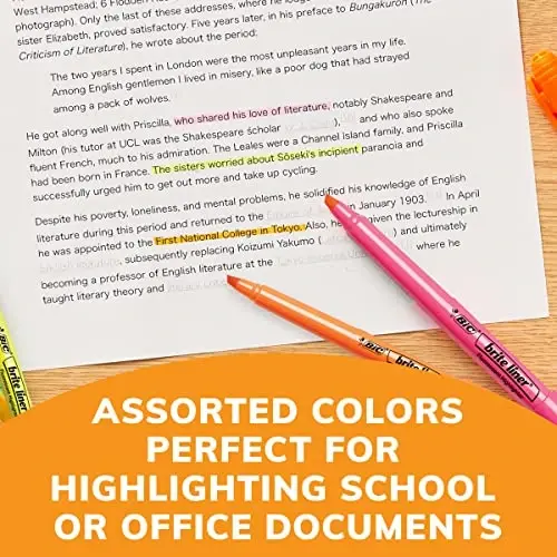 BIC Brite Liner Highlighters Chisel Tip Assorted Colors | Vibrant | 24-Count, Pack of 12 - 5