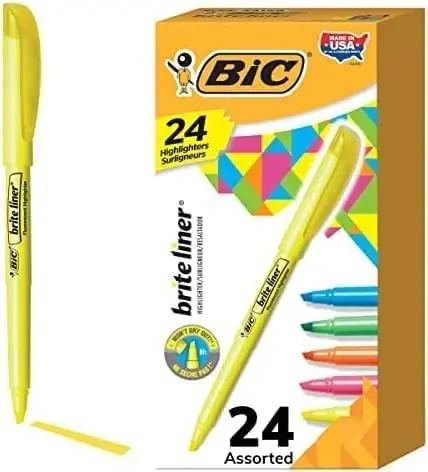 BIC Brite Liner Highlighters Chisel Tip Assorted Colors | Vibrant | 24-Count, Pack of 12 