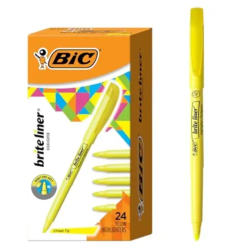 BIC Brite Liner Highlighters, Qirrali uchi, 24 dona Sariq markerlar to'plami, Tartibga solish va rang berish uchun ideal markerlar to'plami 