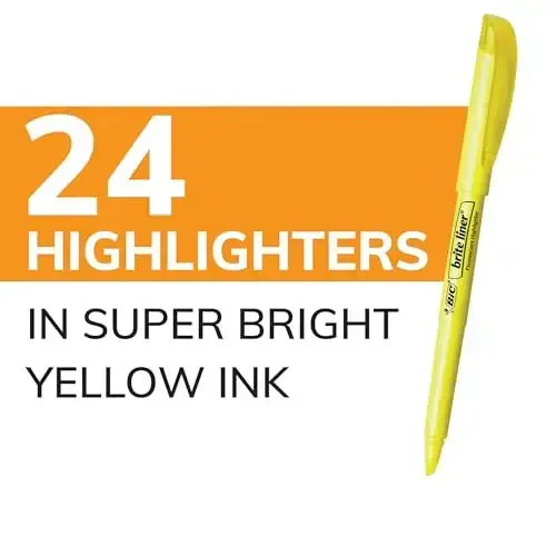 BIC Brite Liner Highlighters, Qirrali uchi, 24 dona Sariq markerlar to'plami, Tartibga solish va rang berish uchun ideal markerlar to'plami - 2