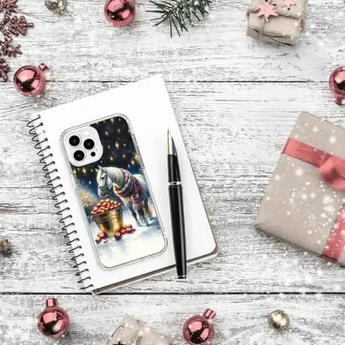 bicol Case for iPhone 15 Pro with Screen Protector, Enhanced Camera Protection - Wireless Charging - Slim Shockproof Protective Acrylic Clear Cover for Women Girls - Christmas Horse - 6