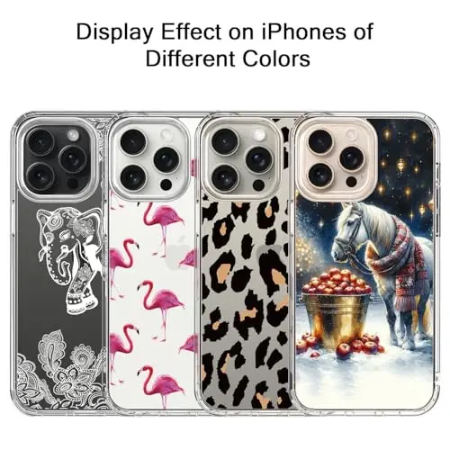 bicol Case for iPhone 15 Pro with Screen Protector, Enhanced Camera Protection - Wireless Charging - Slim Shockproof Protective Acrylic Clear Cover for Women Girls - Christmas Horse - 5