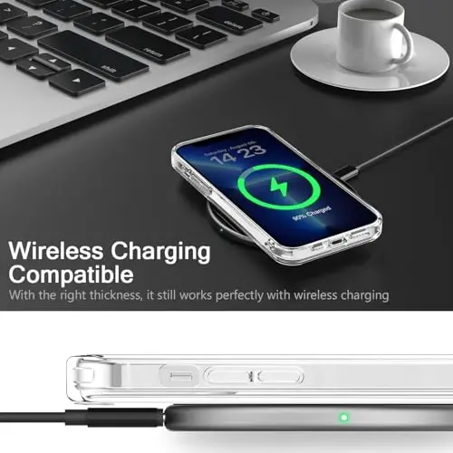 bicol Case for iPhone 15 Pro with Screen Protector, Enhanced Camera Protection - Wireless Charging - Slim Shockproof Protective Acrylic Clear Cover for Women Girls - Christmas Horse - 4