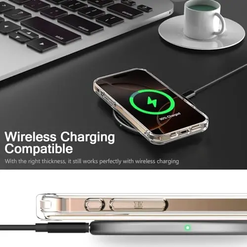 bicol Christmas Phone Case for iPhone 16 Pro Max with Screen Protector, Enhanced Camera Protection - Wireless Charging - Slim Shockproof Protective Acrylic Clear Cover for Women Girls - Santa Sleigh - 4