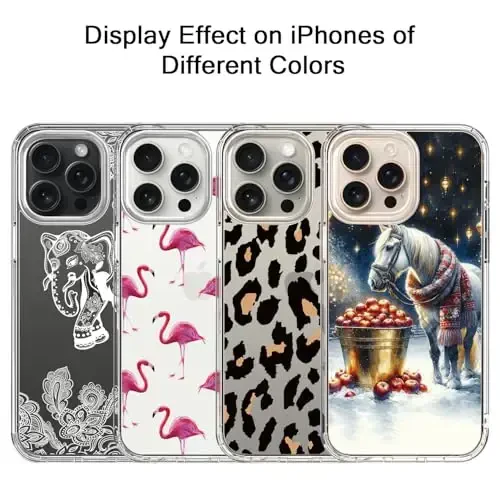 bicol Christmas Phone Case for iPhone 16 Pro with Screen Protector, Enhanced Camera Protection - Wireless Charging - Slim Shockproof Protective Acrylic Clear Cover for Women Girls - Christmas Horse - 5