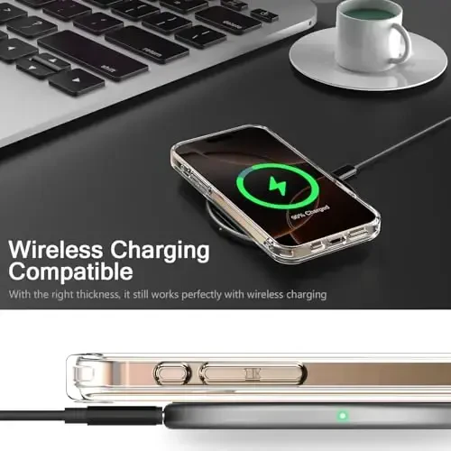 bicol Christmas Phone Case for iPhone 16 Pro with Screen Protector, Enhanced Camera Protection - Wireless Charging - Slim Shockproof Protective Acrylic Clear Cover for Women Girls - Santa Sleigh - 4