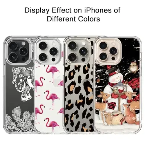 bicol Christmas Phone Case for iPhone 16 Pro with Screen Protector, Enhanced Camera Protection - Wireless Charging - Slim Shockproof Protective Acrylic Clear Cover for Women Girls - Snowman with Deer - 5