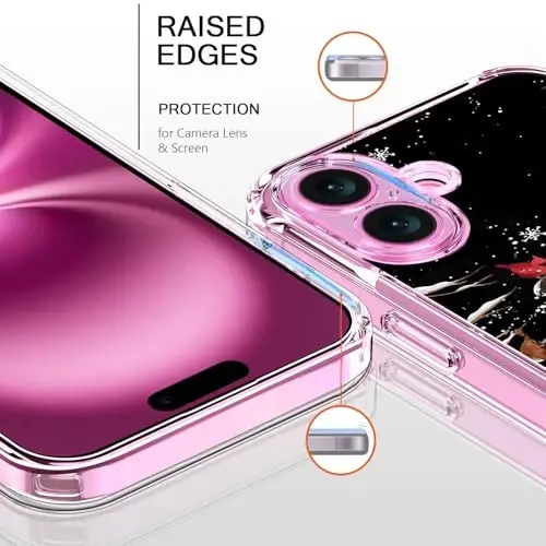 bicol Christmas Phone Case for iPhone 16 with Screen Protector, Enhanced Camera Protection - Wireless Charging - Slim Shockproof Protective Acrylic Clear Cover for Women Girls - Snowman with Deer - 2