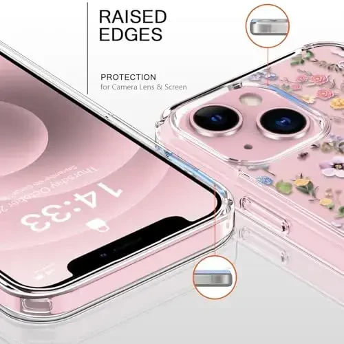 bicol Compatible with iPhone 15 Case, Crystal Acrylic Clear with Fashionable Pattern Designs for Girls Women, Slim Fit Shockproof Protective Phone Cover 6.1 inch, Blooming Wildflower - 2