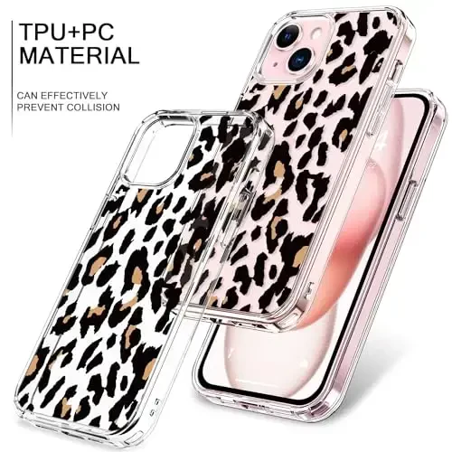 bicol Compatible with iPhone 15 Case, Crystal Acrylic Clear with Fashionable Pattern Designs for Girls Women, Slim Fit Shockproof Protective Phone Cover 6.1 inch,Cheetah Leopard Print - 3