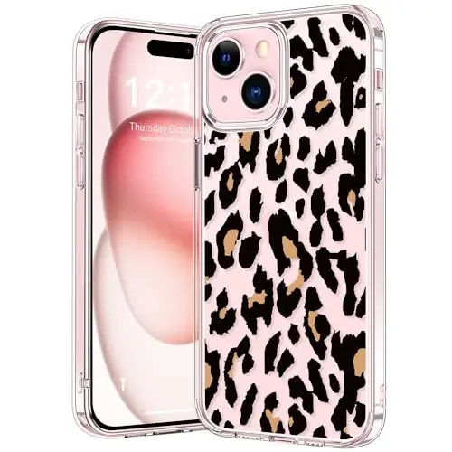 bicol Compatible with iPhone 15 Case, Crystal Acrylic Clear with Fashionable Pattern Designs for Girls Women, Slim Fit Shockproof Protective Phone Cover 6.1 inch,Cheetah Leopard Print 