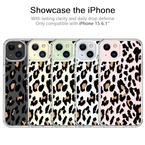 bicol Compatible with iPhone 15 Case, Crystal Acrylic Clear with Fashionable Pattern Designs for Girls Women, Slim Fit Shockproof Protective Phone Cover 6.1 inch,Cheetah Leopard Print - 5