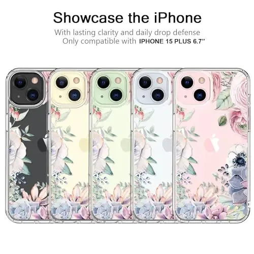 bicol Compatible with iPhone 15 Case, Crystal Acrylic Clear with Fashionable Pattern Designs for Girls Women, Slim Fit Shockproof Protective Phone Cover 6.1 inch,Colorful Succulents - 5