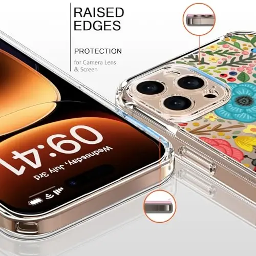bicol Compatible with iPhone 15 Case, Crystal Acrylic Clear with Fashionable Pattern Designs for Girls Women, Slim Fit Shockproof Protective Phone Cover 6.1 inch,Multi-Colored Blossoms - 2