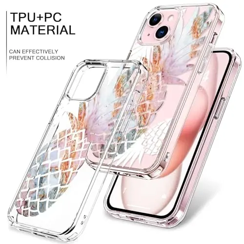 bicol Compatible with iPhone 15 Case, Crystal Acrylic Clear with Fashionable Pattern Designs for Girls Women, Slim Fit Shockproof Protective Phone Cover 6.1 inch,Nice Pineapple - 3