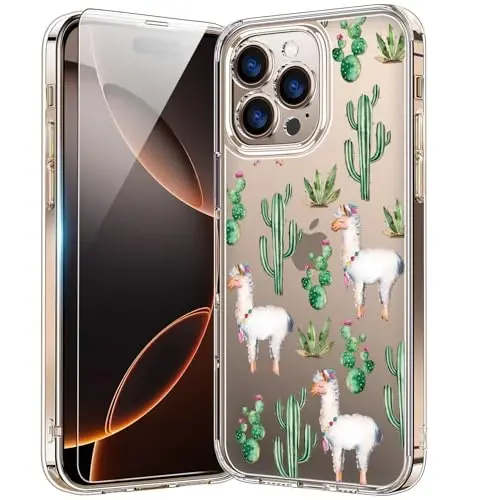 bicol Compatible with iPhone 15 Plus Case, Crystal Acrylic Clear with Fashionable Pattern Designs for Girls Women, Slim Fit Shockproof Protective Phone Cover 6.7 inch,Alpaca - 1