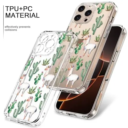 bicol Compatible with iPhone 15 Plus Case, Crystal Acrylic Clear with Fashionable Pattern Designs for Girls Women, Slim Fit Shockproof Protective Phone Cover 6.7 inch,Alpaca - 3