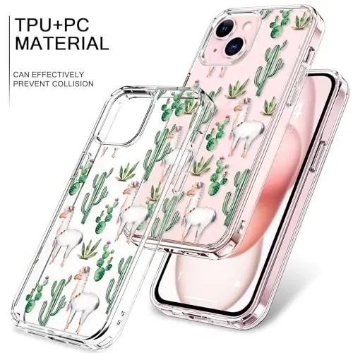 bicol Compatible with iPhone 15 Plus Case, Crystal Acrylic Clear with Fashionable Pattern Designs for Girls Women, Slim Fit Shockproof Protective Phone Cover 6.7 inch,Alpaca - 3
