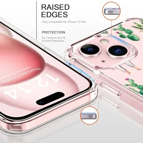 bicol Compatible with iPhone 15 Plus Case, Crystal Acrylic Clear with Fashionable Pattern Designs for Girls Women, Slim Fit Shockproof Protective Phone Cover 6.7 inch,Alpaca - 2