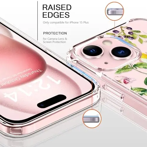 bicol Compatible with iPhone 15 Plus Case, Crystal Acrylic Clear with Fashionable Pattern Designs for Girls Women, Slim Fit Shockproof Protective Phone Cover 6.7 inch,Butterfly Flowers - 2