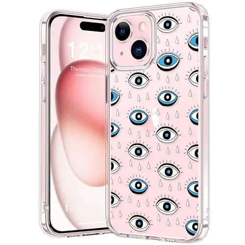bicol Compatible with iPhone 15 Plus Case, Crystal Acrylic Clear with Fashionable Pattern Designs for Girls Women, Slim Fit Shockproof Protective Phone Cover 6.7 inch,Designer Eyes 