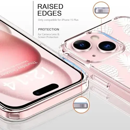 bicol Compatible with iPhone 15 Plus Case, Crystal Acrylic Clear with Fashionable Pattern Designs for Girls Women, Slim Fit Shockproof Protective Phone Cover 6.7 inch,Pineapples - 2