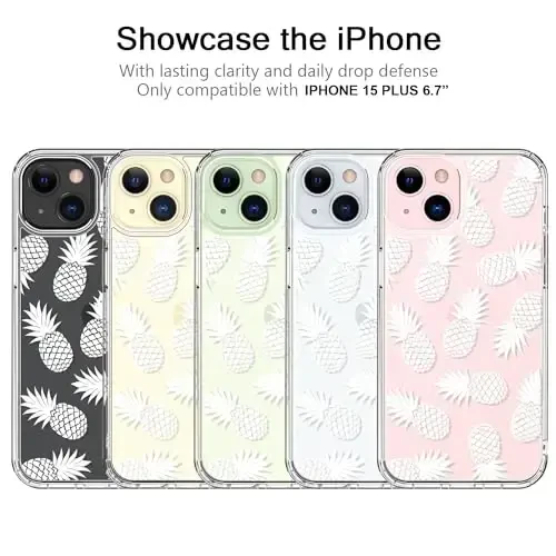 bicol Compatible with iPhone 15 Plus Case, Crystal Acrylic Clear with Fashionable Pattern Designs for Girls Women, Slim Fit Shockproof Protective Phone Cover 6.7 inch,Pineapples - 5