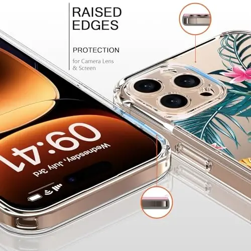 bicol Compatible with iPhone 15 Plus Case, Crystal Acrylic Clear with Fashionable Pattern Designs for Girls Women, Slim Fit Shockproof Protective Phone Cover 6.7 inch,Pink Yellow Floral - 2