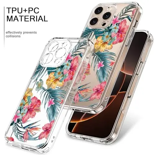 bicol Compatible with iPhone 15 Plus Case, Crystal Acrylic Clear with Fashionable Pattern Designs for Girls Women, Slim Fit Shockproof Protective Phone Cover 6.7 inch,Pink Yellow Floral - 3