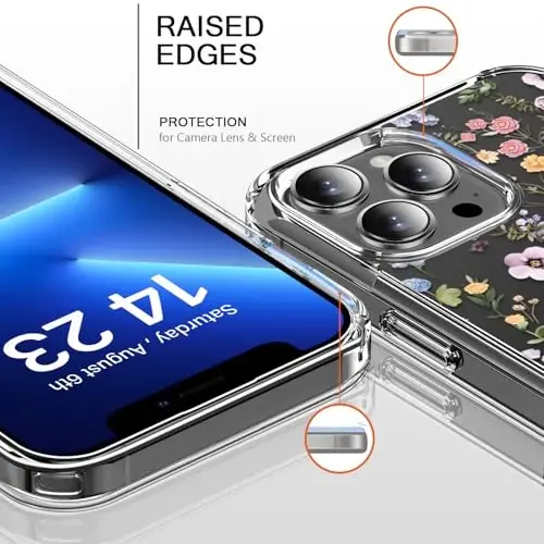 bicol Compatible with iPhone 15 Pro Max Case,Crystal Acrylic Clear with Fashionable Pattern Designs for Girls Women,Slim Fit Shockproof Protective Phone Cover 6.7 inch,Blooming Wildflower - 2