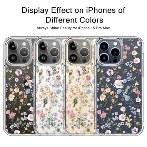 bicol Compatible with iPhone 15 Pro Max Case,Crystal Acrylic Clear with Fashionable Pattern Designs for Girls Women,Slim Fit Shockproof Protective Phone Cover 6.7 inch,Blooming Wildflower - 5