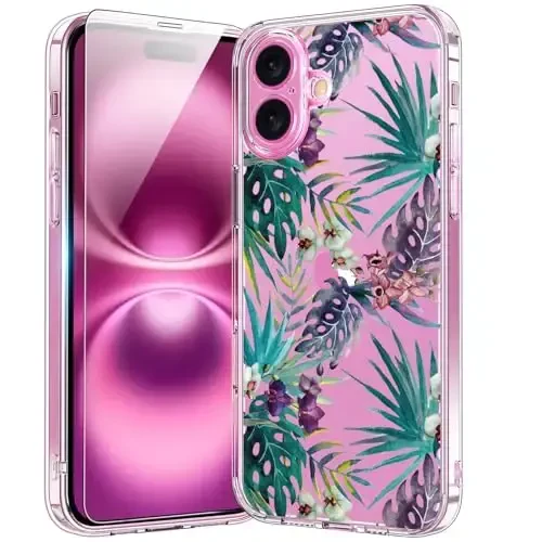 Bicol для iPhone 16 Чехол с защитной пленкой экрана, усиленная защита камеры, прозрачный акрил с модным дизайном для девушек и женщин, тонкий защитный чехол для телефона 6,1