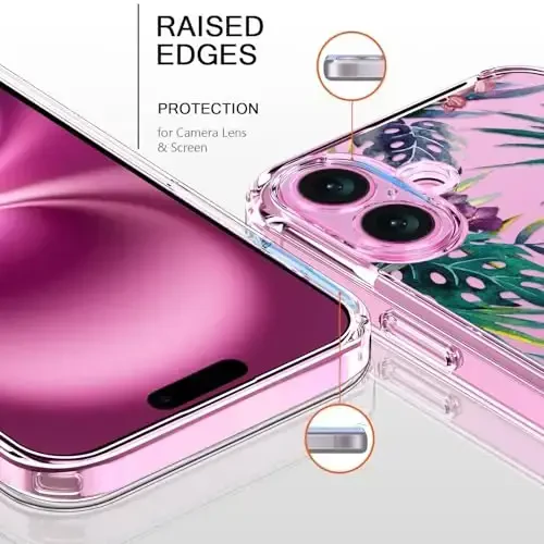 Bicol для iPhone 16 Чехол с защитной пленкой экрана, усиленная защита камеры, прозрачный акрил с модным дизайном для девушек и женщин, тонкий защитный чехол для телефона 6,1