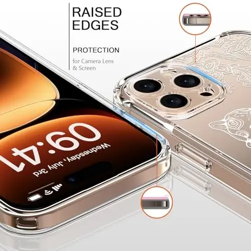 bicol for iPhone 16 Case with Screen Protector, Enhanced Camera Protection, Crystal Acrylic Clear with Fashionable Designs for Girls Women, Slim Fit Protective Phone Cover 6.1