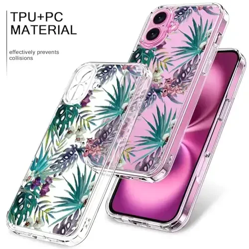 Bicol for iPhone 16 Case with Screen Protector, Enhanced Camera Protection, Crystal Acrylic Clear with Fashionable Designs for Girls Women, Slim Fit Protective Phone Cover 6.1