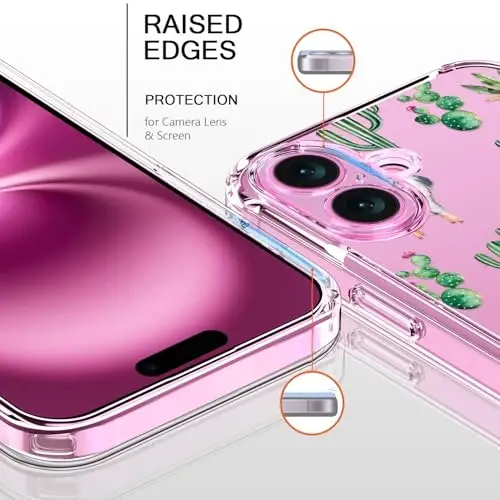 bicol for iPhone 16 Case with Screen Protector, Enhanced Camera Protection, Crystal Acrylic Clear with Fashionable Pattern Designs for Girls Women, Slim Fit Protective Phone Cover 6.1