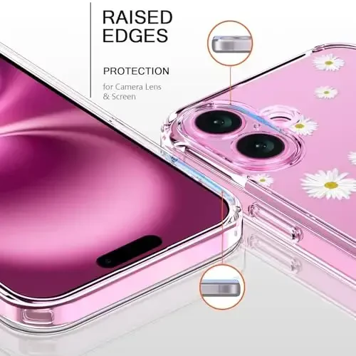bicol for iPhone 16 Case with Screen Protector, Enhanced Camera Protection, Crystal Acrylic Clear with Fashionable Pattern Designs for Girls Women, Slim Fit Protective Phone Cover 6.1